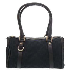 Excellent condition Gucci Mini Boston bag 130942 GG canvas and leather black ...